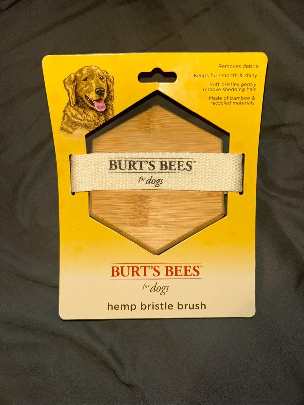 Burt's Bees Natural Tan Hemp Bristle Dog Brush with White Strap